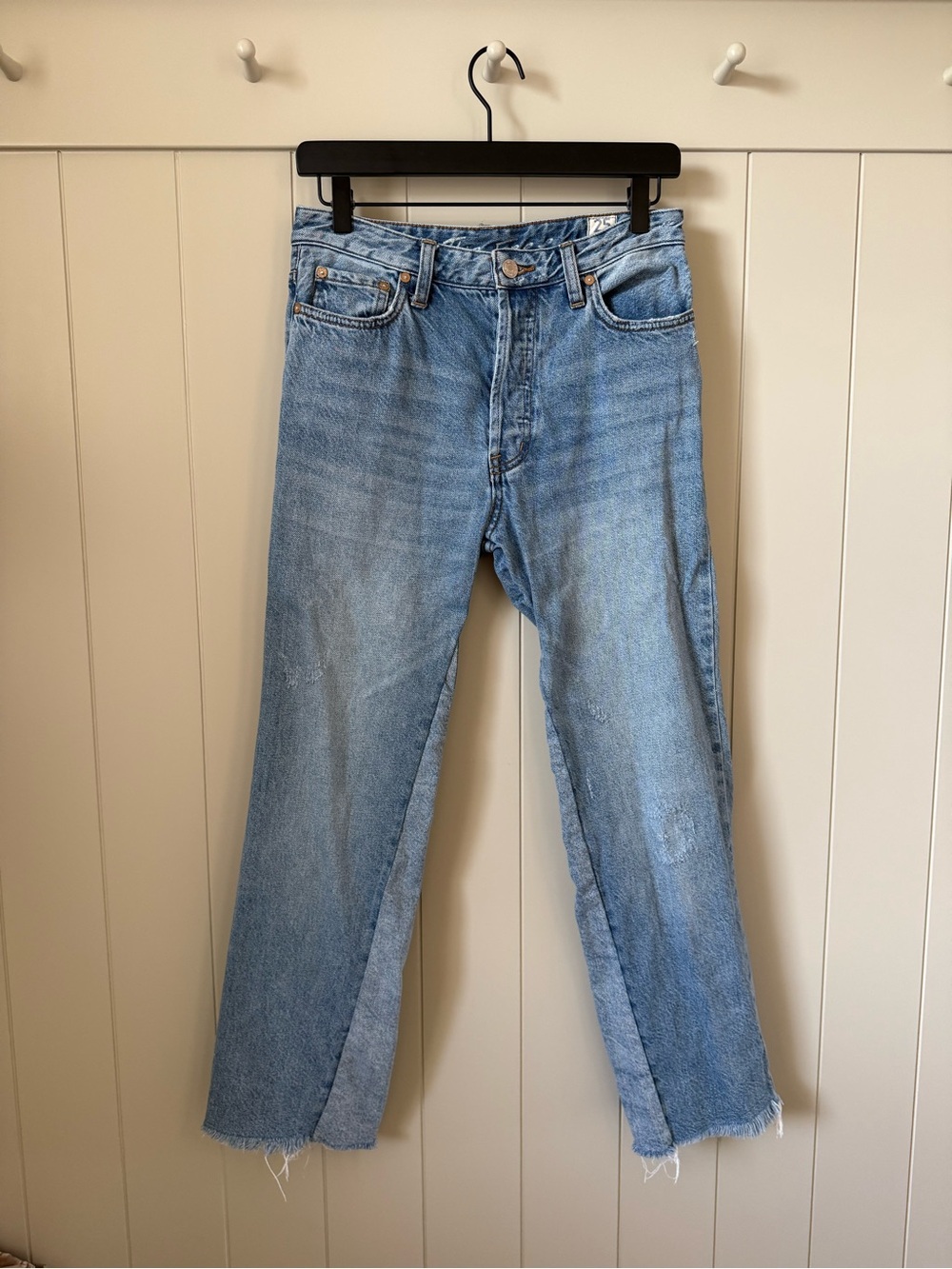 We the Free Two-Tone Straight-Leg Jeans with Raw Hem